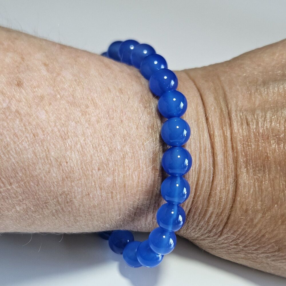 Bright Blue Beaded Stretch Bracelet 7.25"